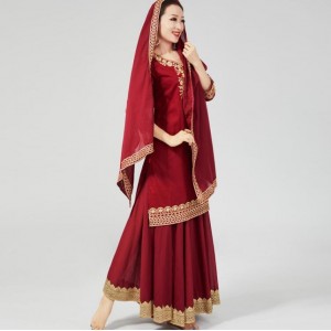 Red India Traditional Cotton Suits For Woman Ethnic Styles Daily Elegent Lady Set Top Pants Scarf